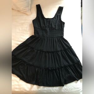 NWOT Small black dress • smocked detail with buttons • ruffle detail